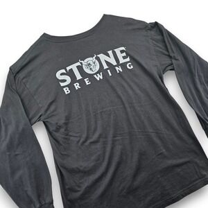 Stone Brewing Long Sleeve T Shirt Mens L Black Cotton Gargoyle Beer Graphic Tee